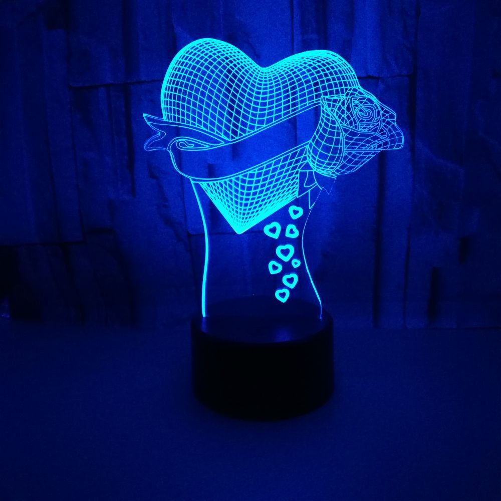 Loving Heart With Rose valentine gift Name 3D Effect Optical Illusion Table Lamp Loving Heart With Rose valentine gift Name 3D Effect Optical Illusion Table Lamp